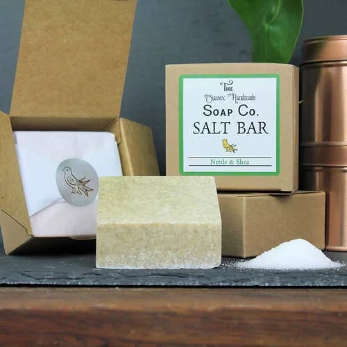 Nettle & Shea Natural Salt Bar Palm Free & Vegan for wholesale by The Sussex Handmade Soap Company
