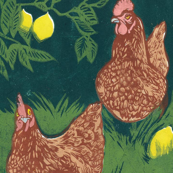 RFM-602 Hens and Lemons Art Print for wholesale by Rigel Paper