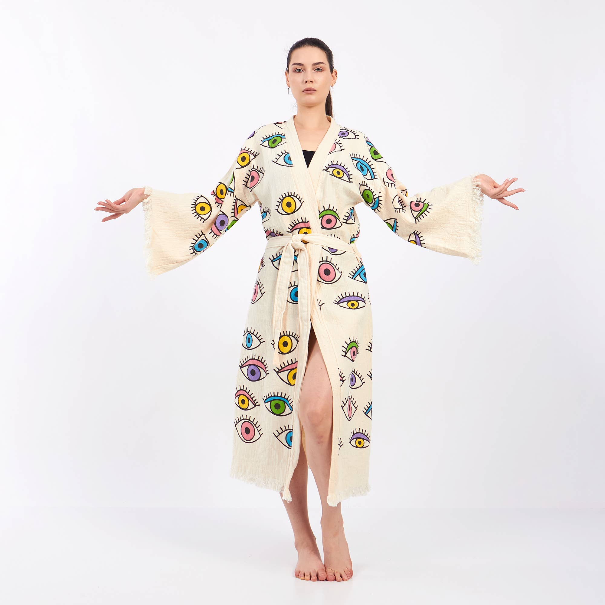 Yaz Concepts - Wholesale Kimono - Dames - Turkse badjas met kleurrijk oogmotief, festival kimono kaftan8