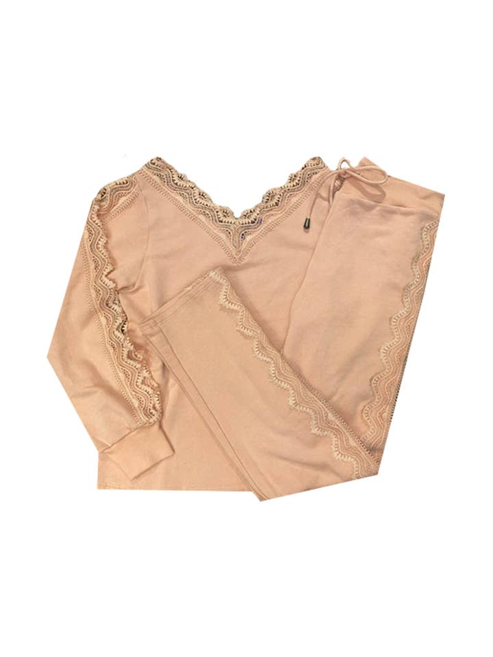 Set Lounge de encaje melocotón para venta al por mayor de Amita Naithani