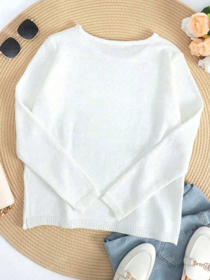 Rosa Clothing - Wholesale Knit Top - Women's - "BEACH" Round Neck Cutout Knitted Top