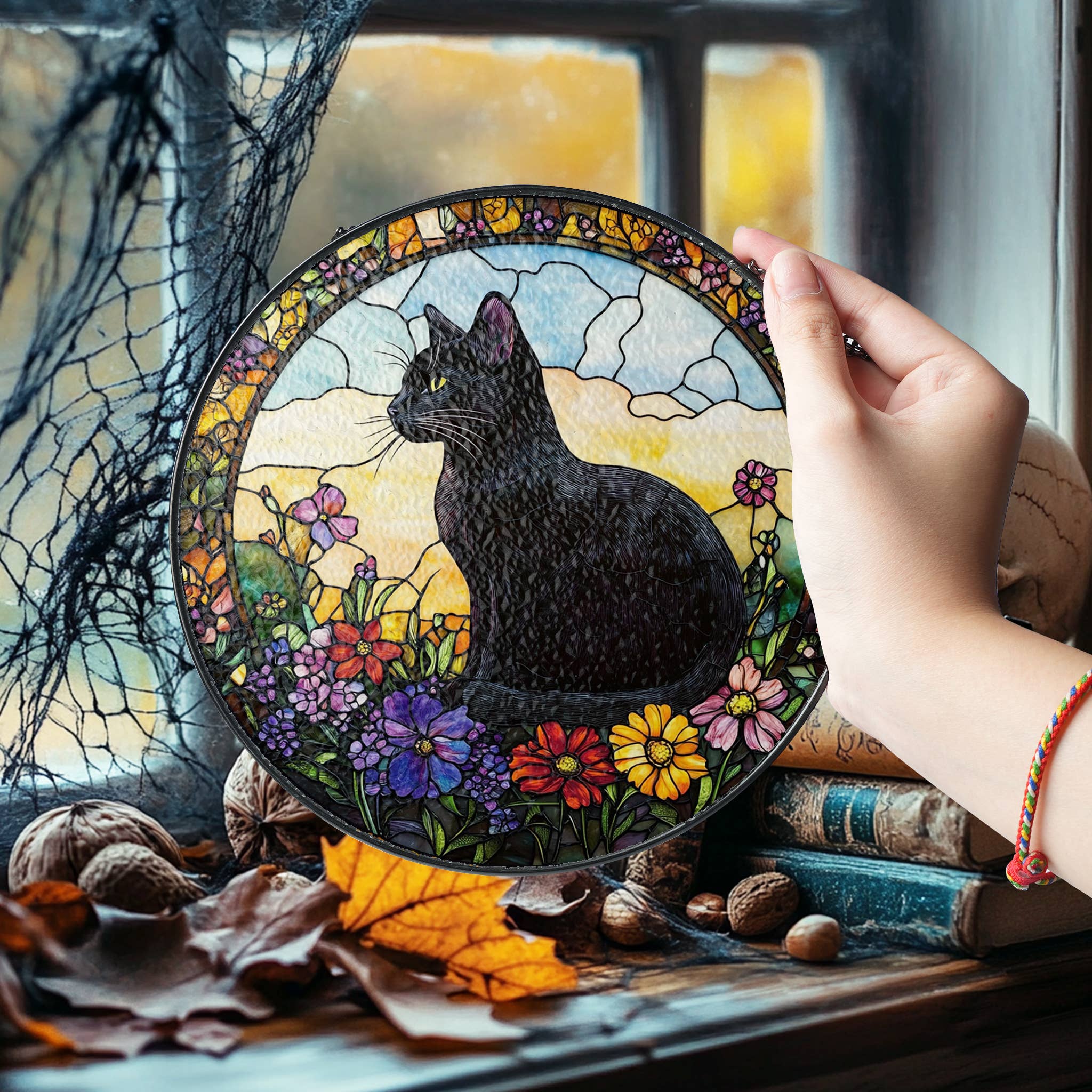 NVC Ecommerce LLC - Vendita all'ingrosso Acchiappasole - Acchiappasole in vetro colorato con motivo floreale a forma di gatto nero, motivo: Cat Mom Home Art3