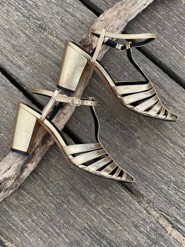 HOSS Gold Cage Block Heel for wholesale by HOSS