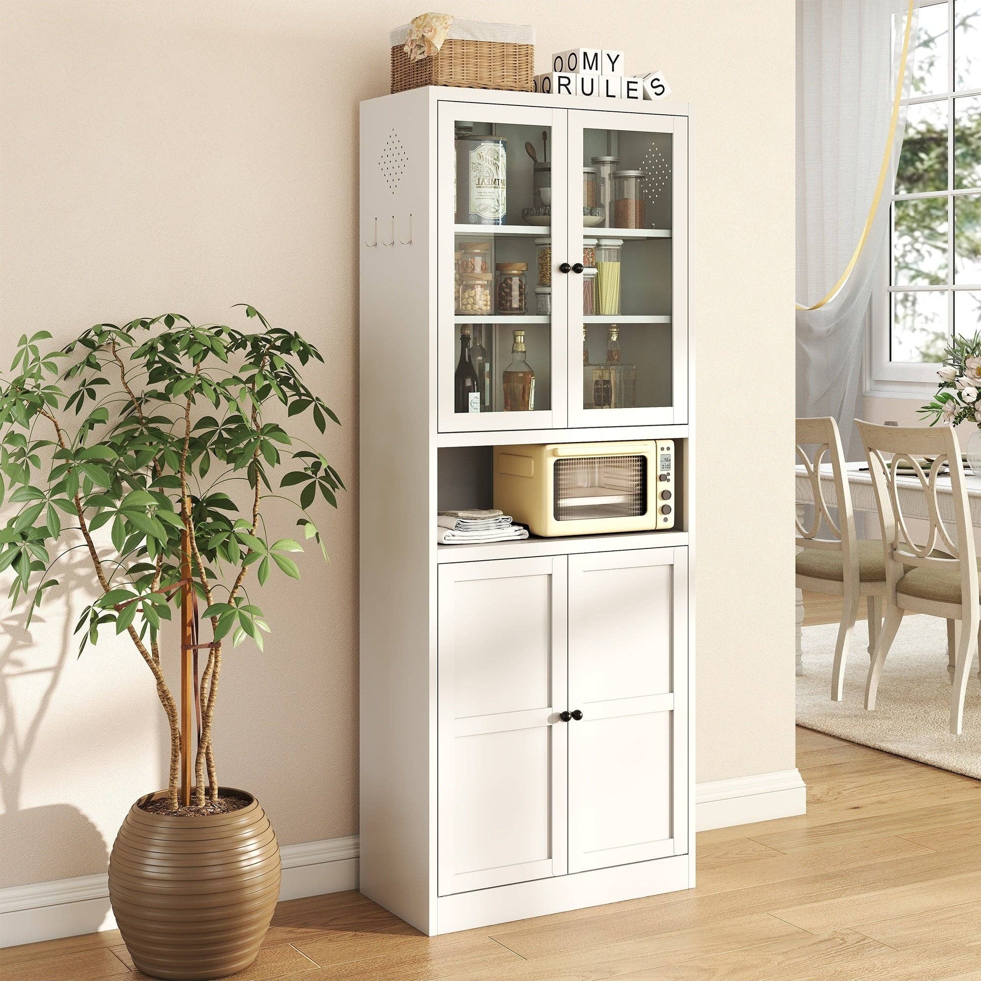 HOMYCASA DESIGN INC - Vente Rangements/organisateurs de cuisine - Armoire de cuisine en métal - Rangement de 72' de haut avec étagères réglables, cadre en acier inoxydable robuste, blanc1