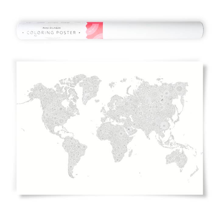 Flowers World Map Coloring Poster for wholesale by Anna Grunduls Design