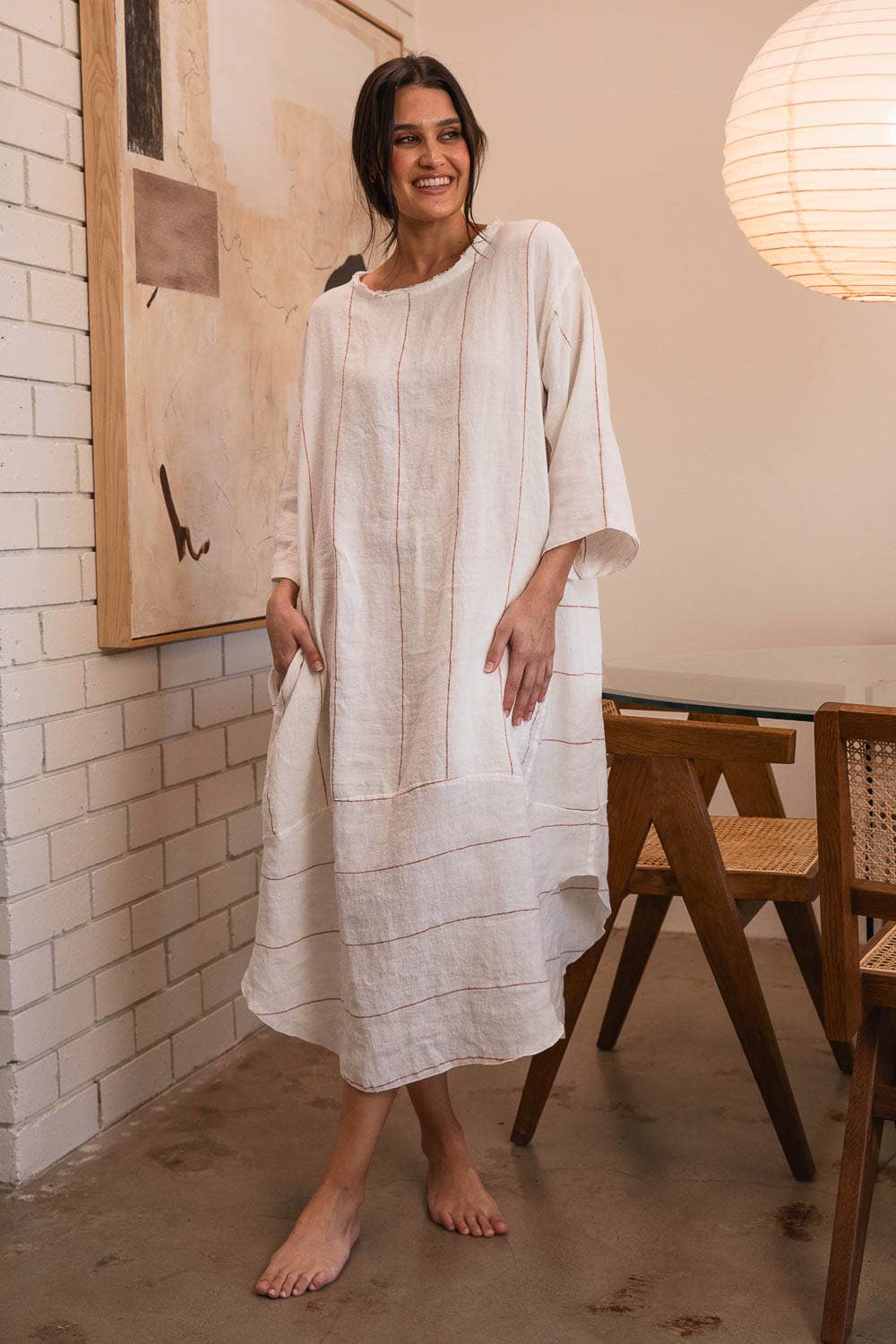 The Carter Malle Linen Dress - Off White w' Natural for wholesale on Faire6