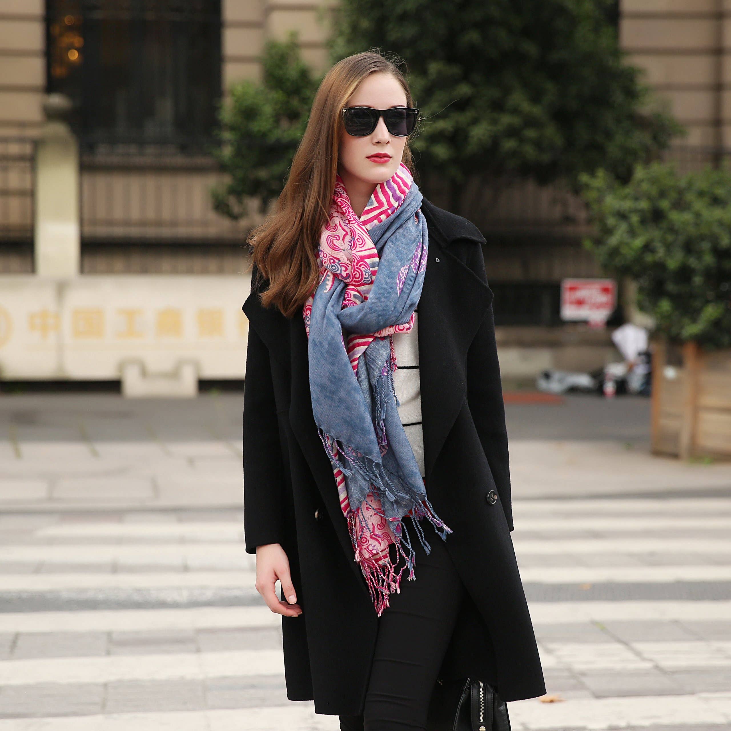 Scarflings - Wholesale Sjaal - Dames - Magenta Splash wollen sjaal - roze5