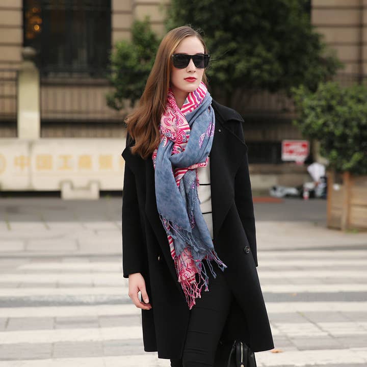 Scarflings - Wholesale Sjaal - Dames - Magenta Splash wollen sjaal - roze5