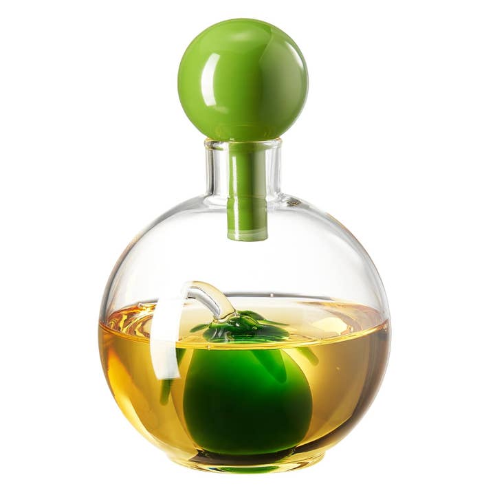 The Wine Savant /  Khen Glassware - Wholesale Oil/Vinegar Dispenser - Olive Oil Dispenser Bottle 10oz Glass Cruet with Glass Olive0