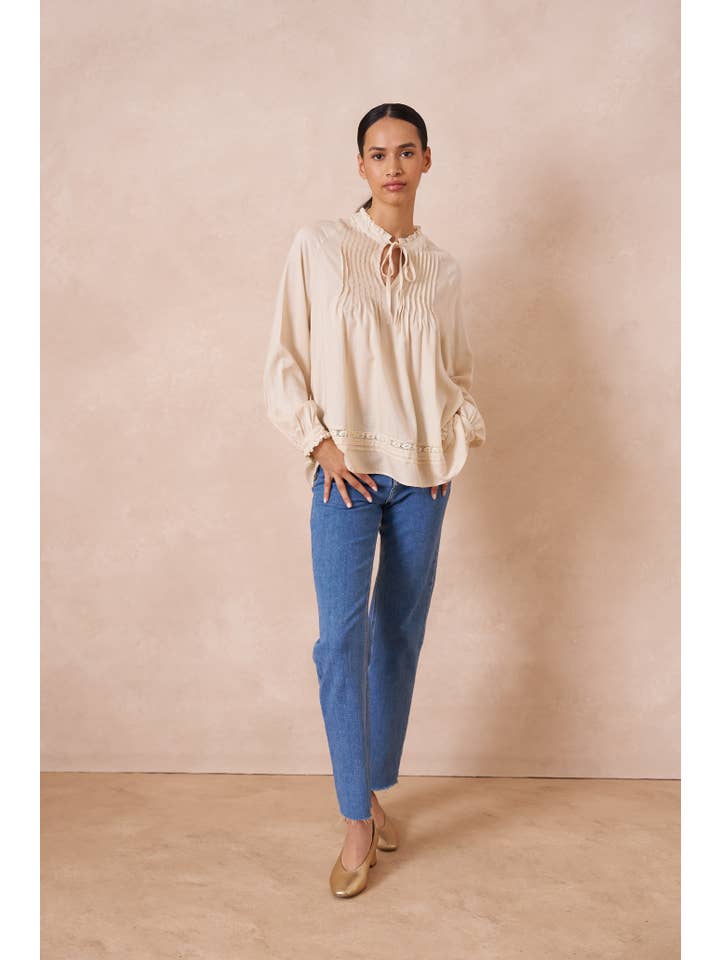 Attentif Paris - Vente Chemisier – femme - Blouse contenant du lin avec col volanté et noeud6