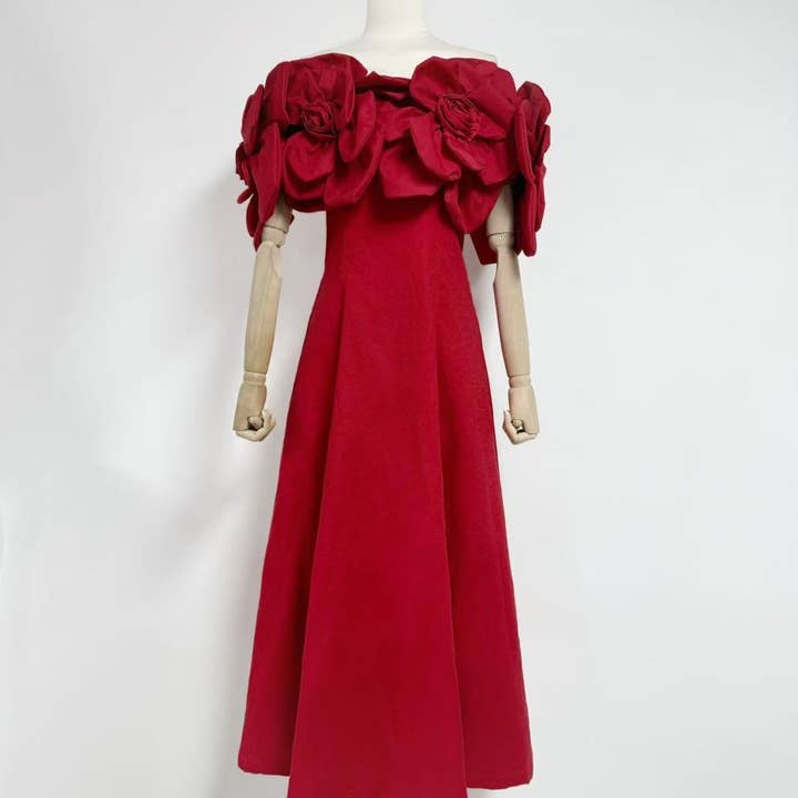 Productseeker - Wholesale Skirt - Women's - DR493 Elegant A-Line Skirt with 3D Floral Slim Fit Design12