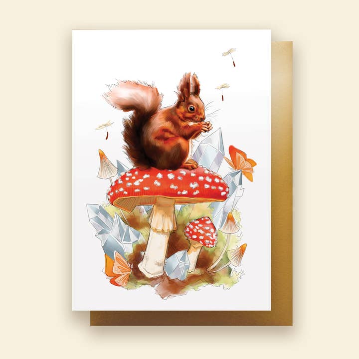 Ardilla Roja Woodland | Tarjeta de felicitación para venta al por mayor de Whimsical Art by Darcy Goedecke