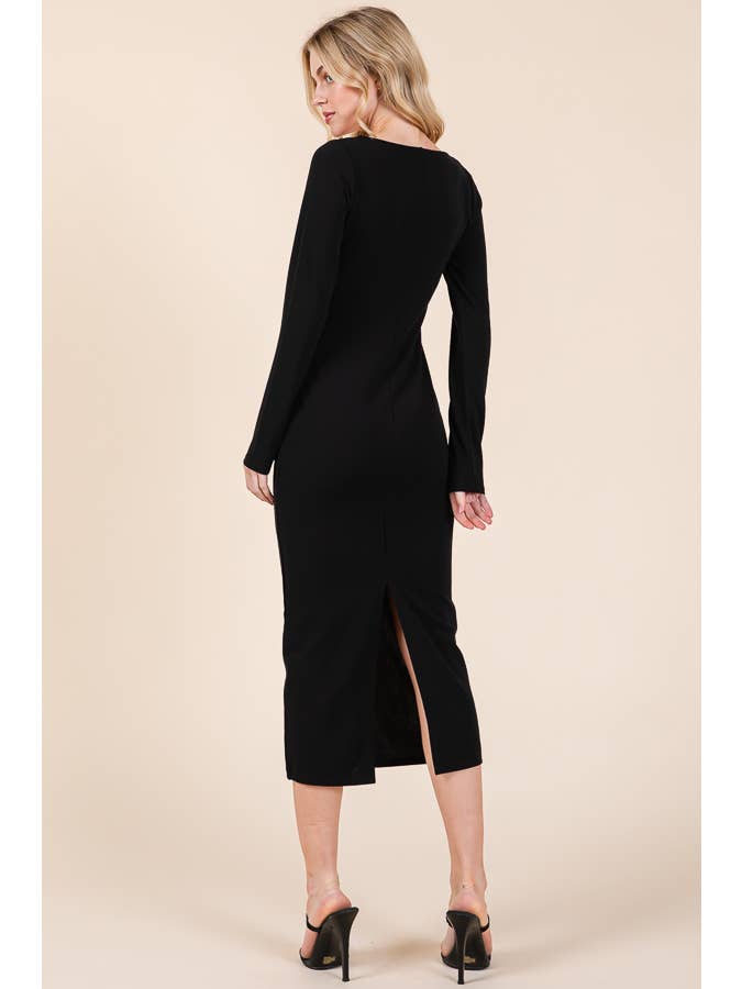 Heart & Hips - Wholesale Dress - Women's - JD54008L - REPEAT KEYHOLE RIBBON SQUARE NCK LONG SLEEVE BACK2