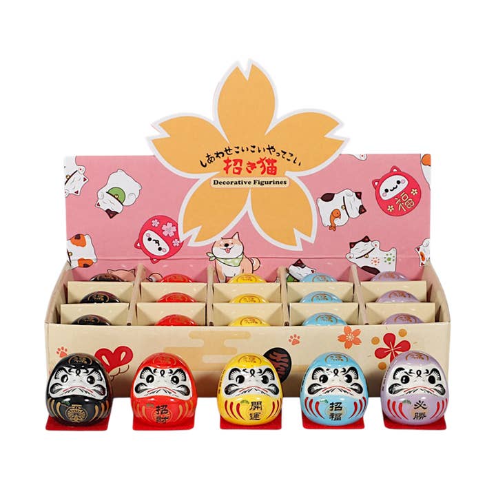 15 Piece Assortment Lucky Daruma Figurines 2.5 Inch (1/24) for wholesale by Urban Tokyo