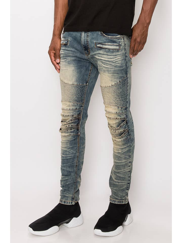Victorious - Wholesale Jeans - Men's - DL1083 Creased Biker Denim Jeans Pre-Pack