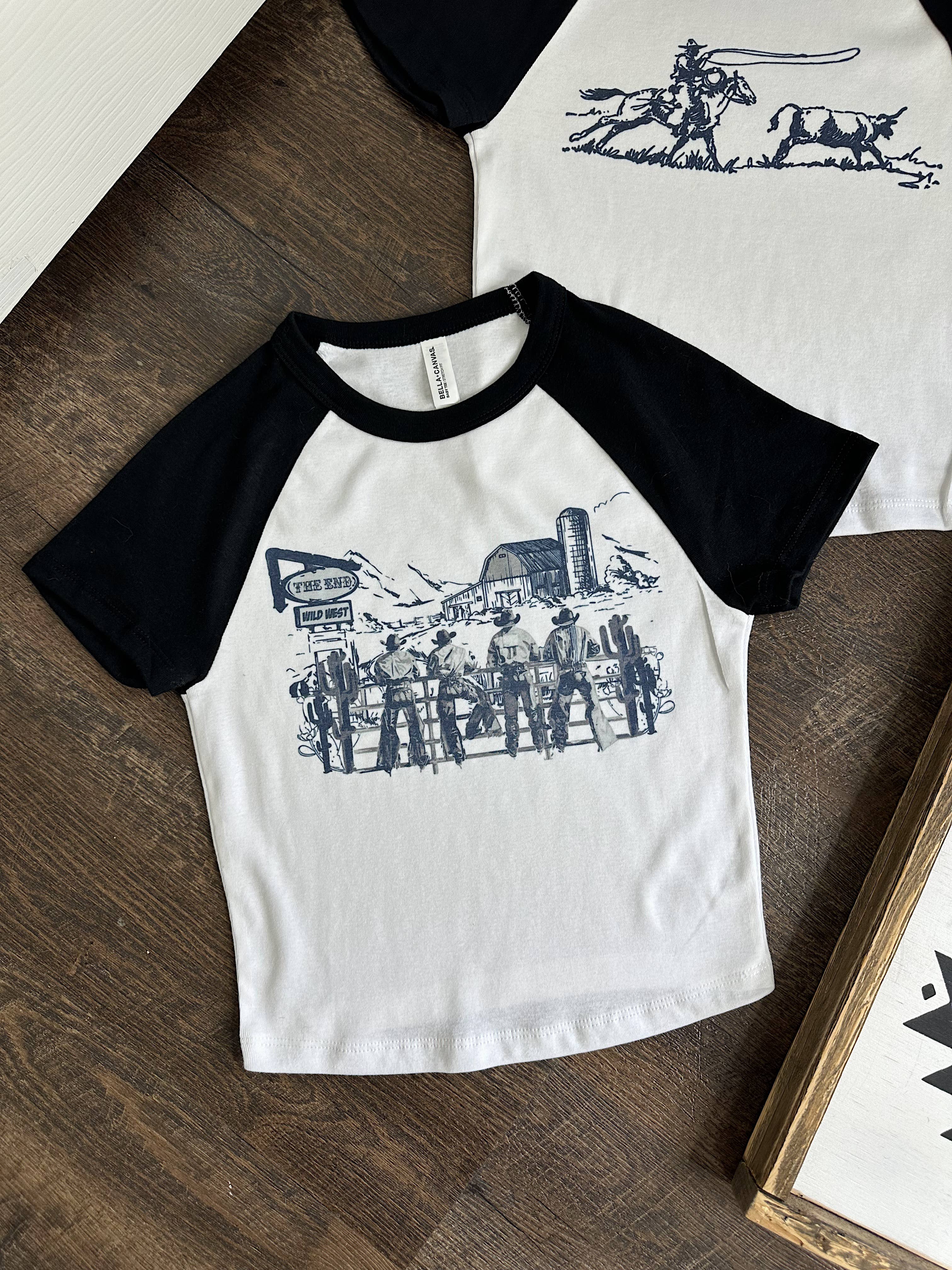 Gunpowder and Glam Boutique - Wholesale Screen Printed T-Shirt - Women's - Cowboy Scene Baby Tee1