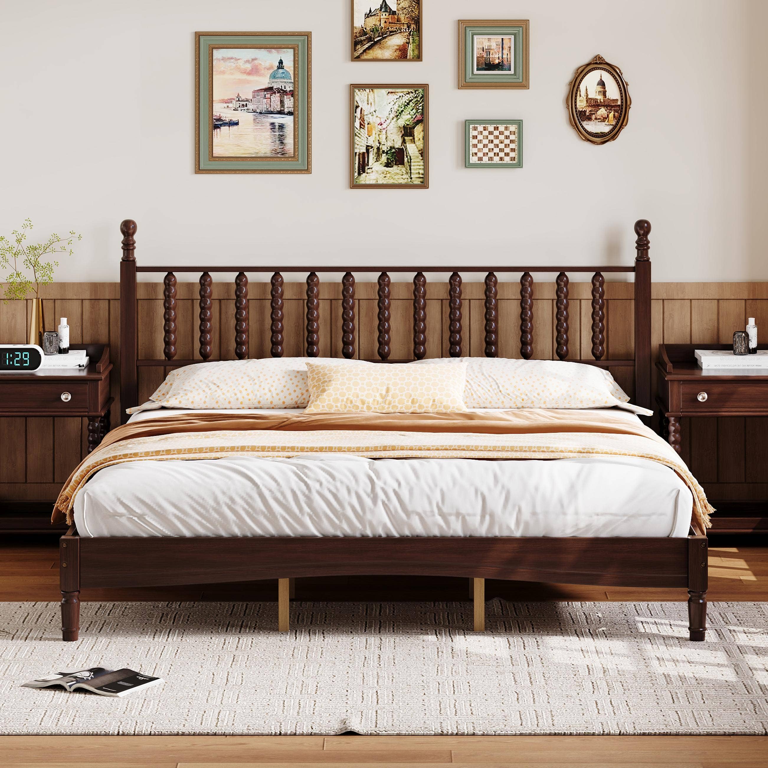 39F Inc. - Wholesale Bed - Retro Wood Platform Bed King/Queen/Full & Nightstand, Walnut28