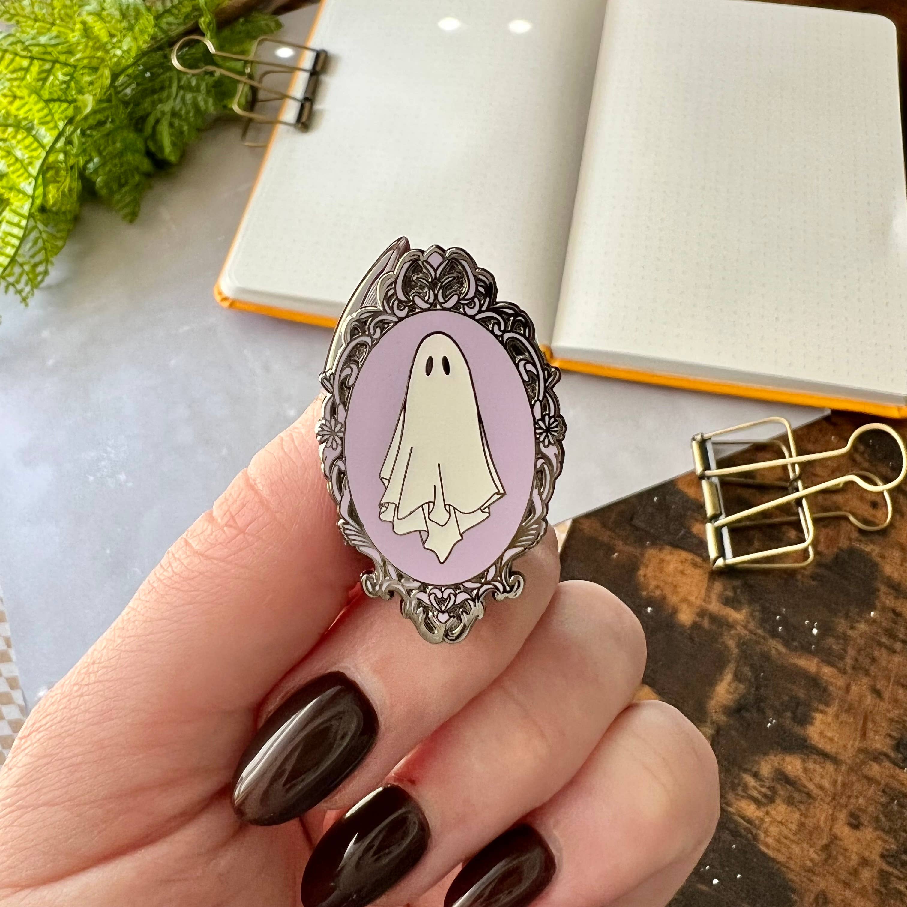The Unrefined Crafter - Wholesale Lapel Pin/Button - Victorian Ghost Enamel Pin - Glow in the Dark!1
