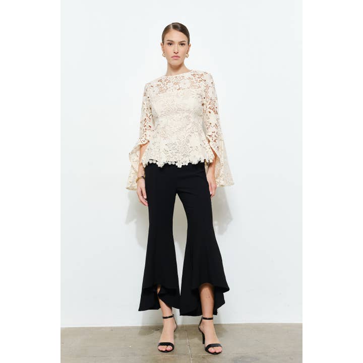 INA - Wholesale Blouse - Women's - Floral Lace Slitted Long Sleeves Blouse Woven Top13