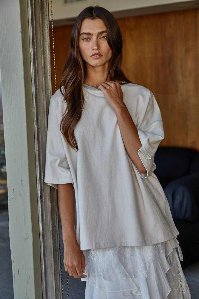 By Together - Wholesale T-Shirt - Women's - L8881 | Knit Cotton Contrast Neck Crew Neck T-Shirt5