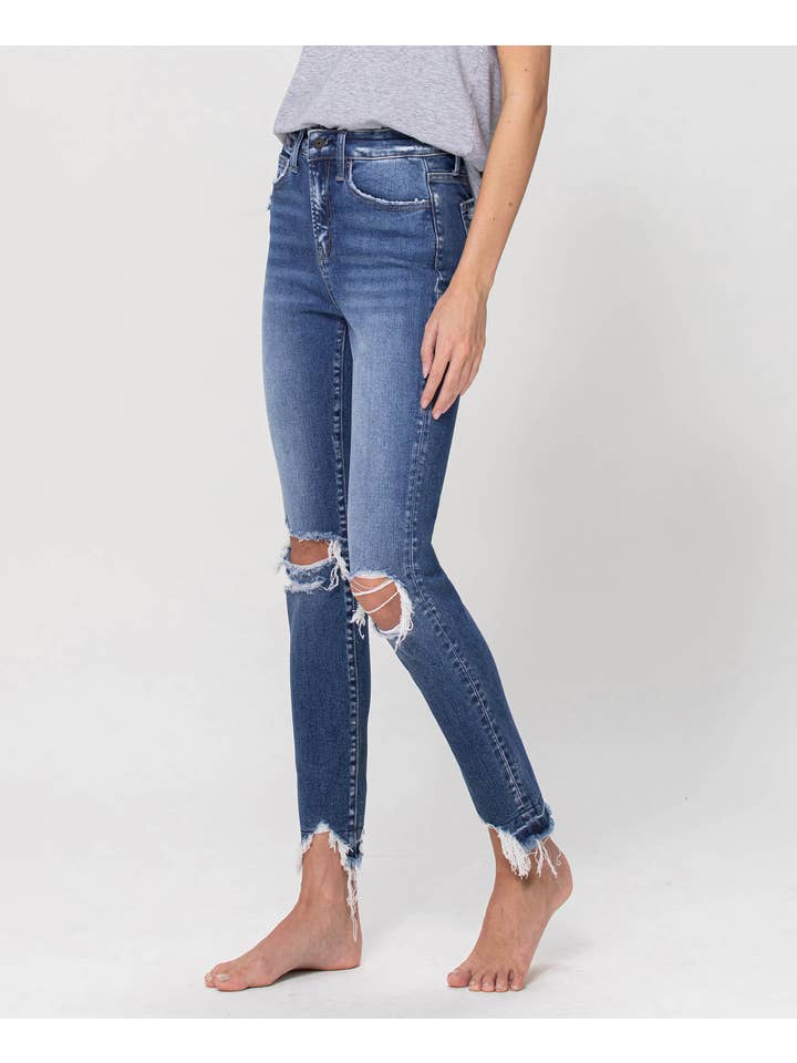 ROMANTIC CHILD HIGH RISE DISTRESSED ANKLE SKINNY JEANS F4422 for wholesale on Faire3