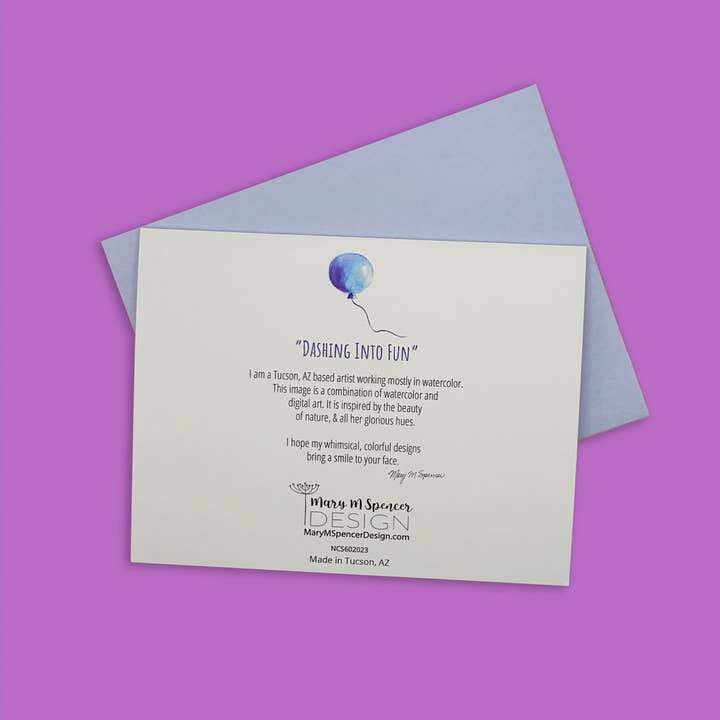 Mary M Spencer Design - Wholesale Birthday Card - Roadrunner in Party Hat Blank A2 Single Note Card1