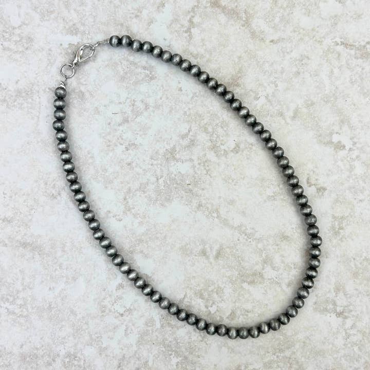 NKS230603-30-SILVER 16 tommer 6mm sølv Navajo perle halskæde for engroshandel hos Western Elite Jewelry