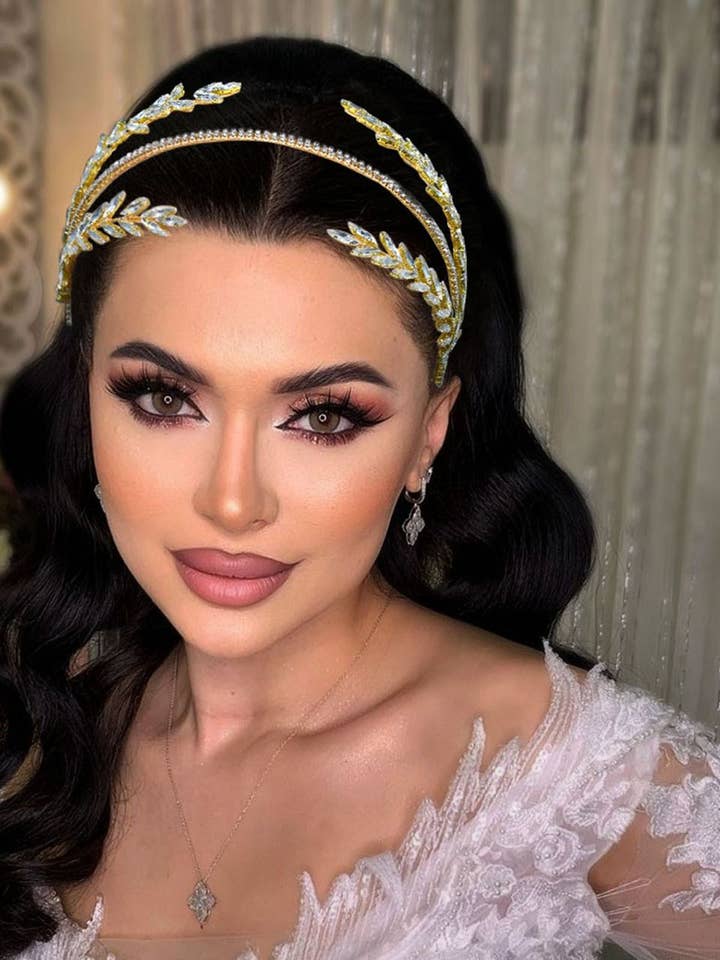 Wedding Headpiece for Bride, Gold Hair Jewelry Headband for wholesale by Happy Dream Gifts