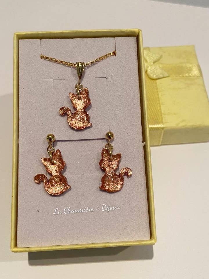 Gold-filled cat set - Loly for wholesale by La Chaumière à Bijoux
