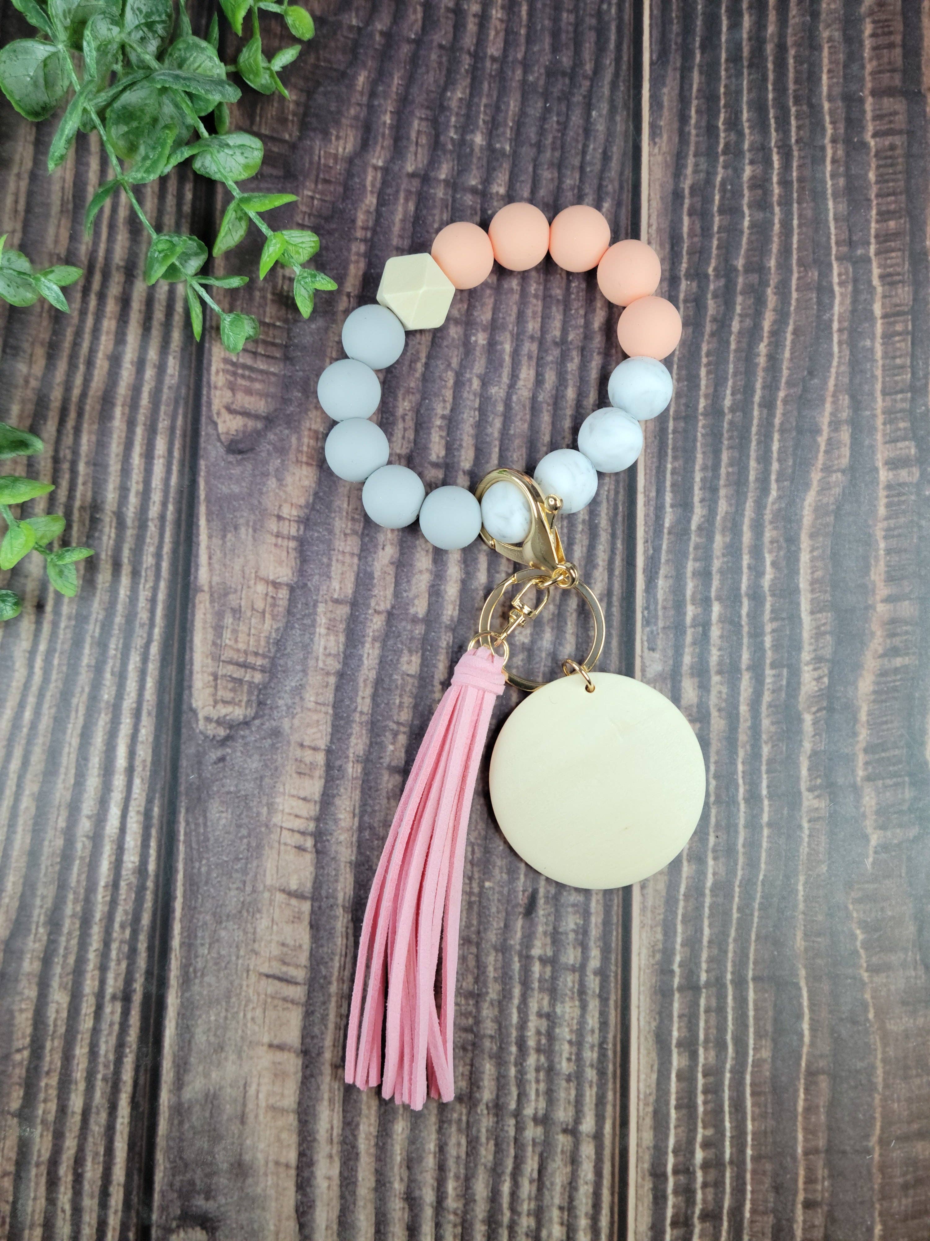 ACC Sublimation Blanks - Vendita all'ingrosso Bracciale portachiavi - Braccialetti portachiavi con perline in silicone con disco in legno chiaro da 2" e11