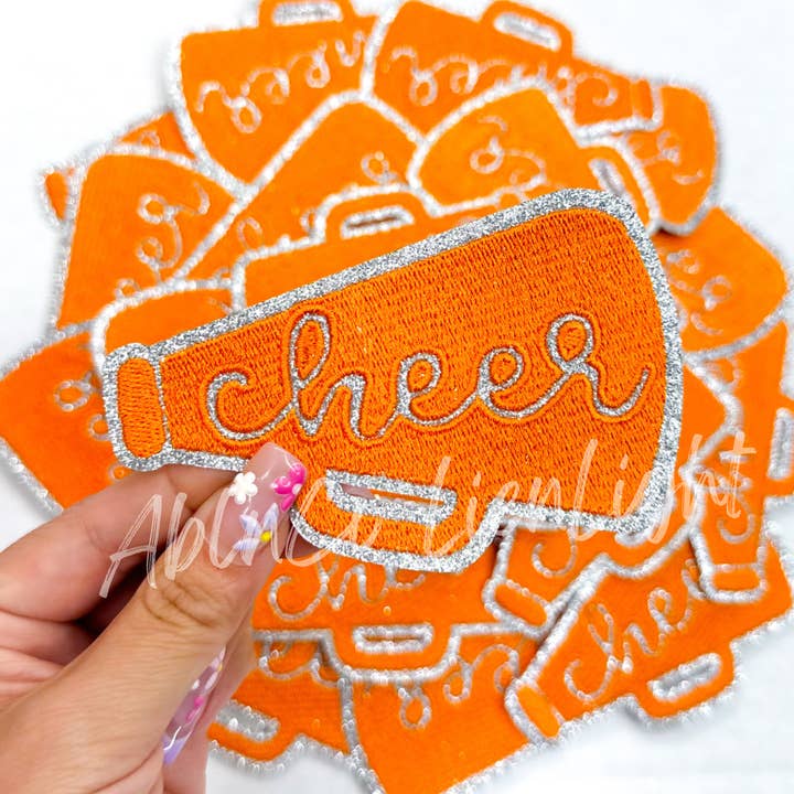 ABLNco - Wholesale Patch - SILVER glitter orange cheer megaphone hat patches iron on