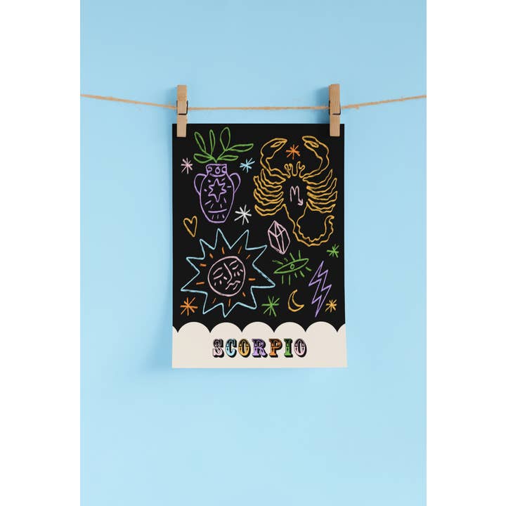 Scorpio Zodiac Print A4 for wholesale by Betty Ratbag