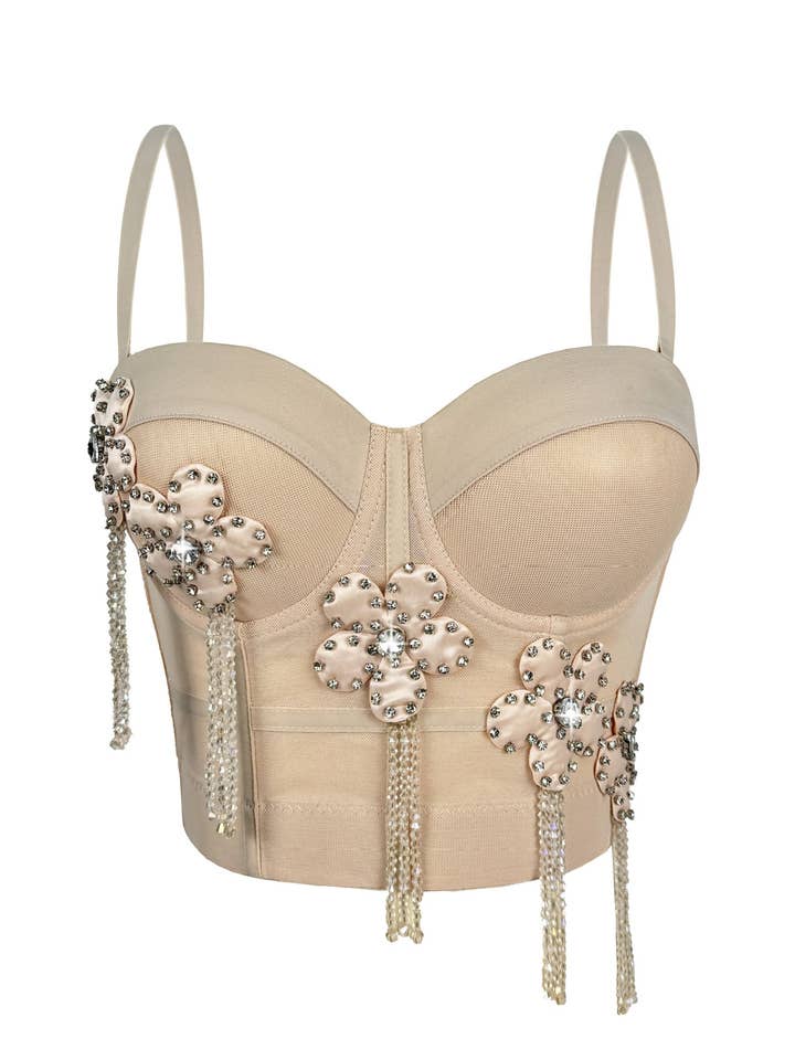 Blomstret kvast semitransparent fiskebens-crop top for engroshandel hos Fiona Secret Closet
