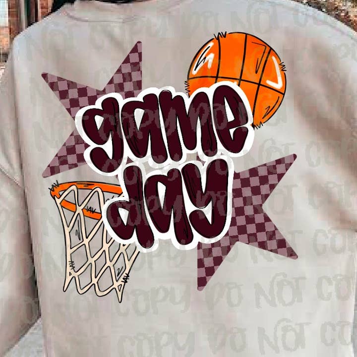 Game Day Basketball Maroon Brown DTF Transfer para venta al por mayor de K and M Designs