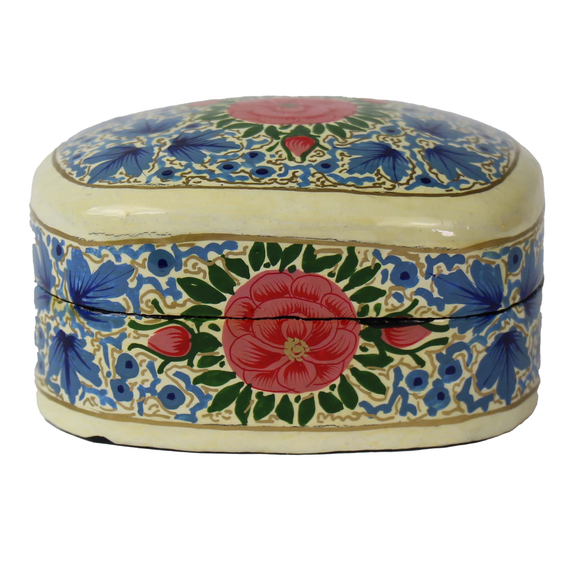 Global Crafts – wholesale Prydnadslåda – Handmålad kashmirisk träask, blå med pion4