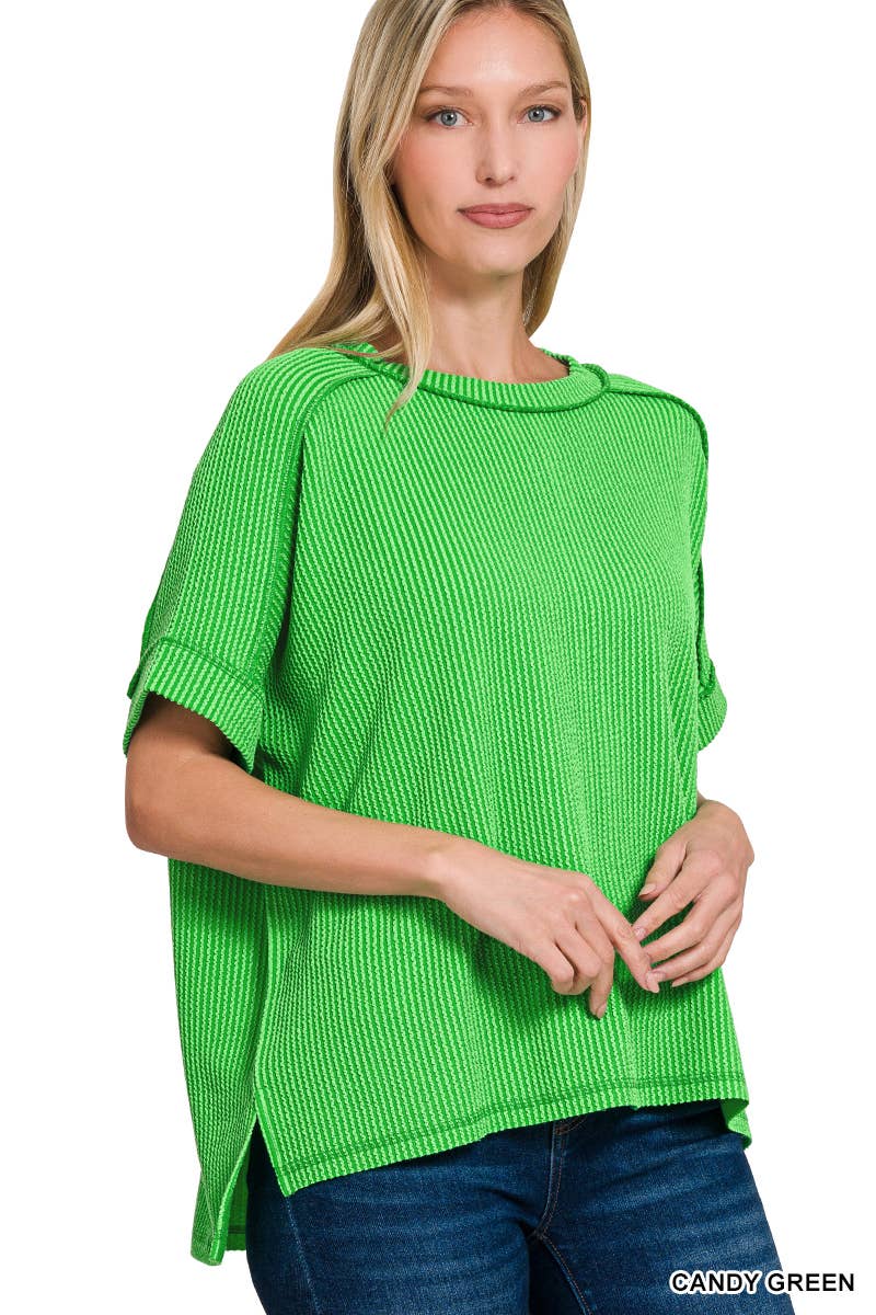 42POPS – wholesale Stickad topp - Dam – .Corded Rib Kortärmad Topp med Rå Kant28