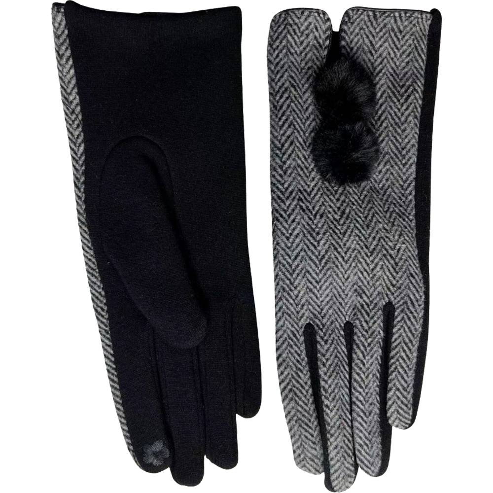 Alba Wholesale – Großhandel Handschuhe – Damen – Alba Wholesale Fäustlinge mit Fischgrätmuster und Pompon1