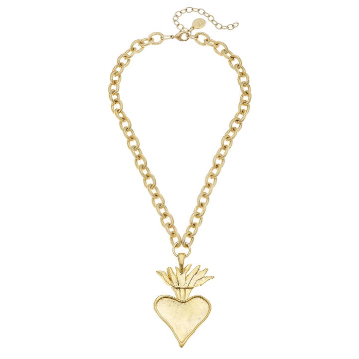 Gold Flaming Heart Chain Necklace for wholesale by Susan Shaw