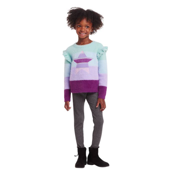 Aqua Kids (2-6x) Full Eyelash Sweater & Legging Set | Multicolor Lurex Star for wholesale on Faire
