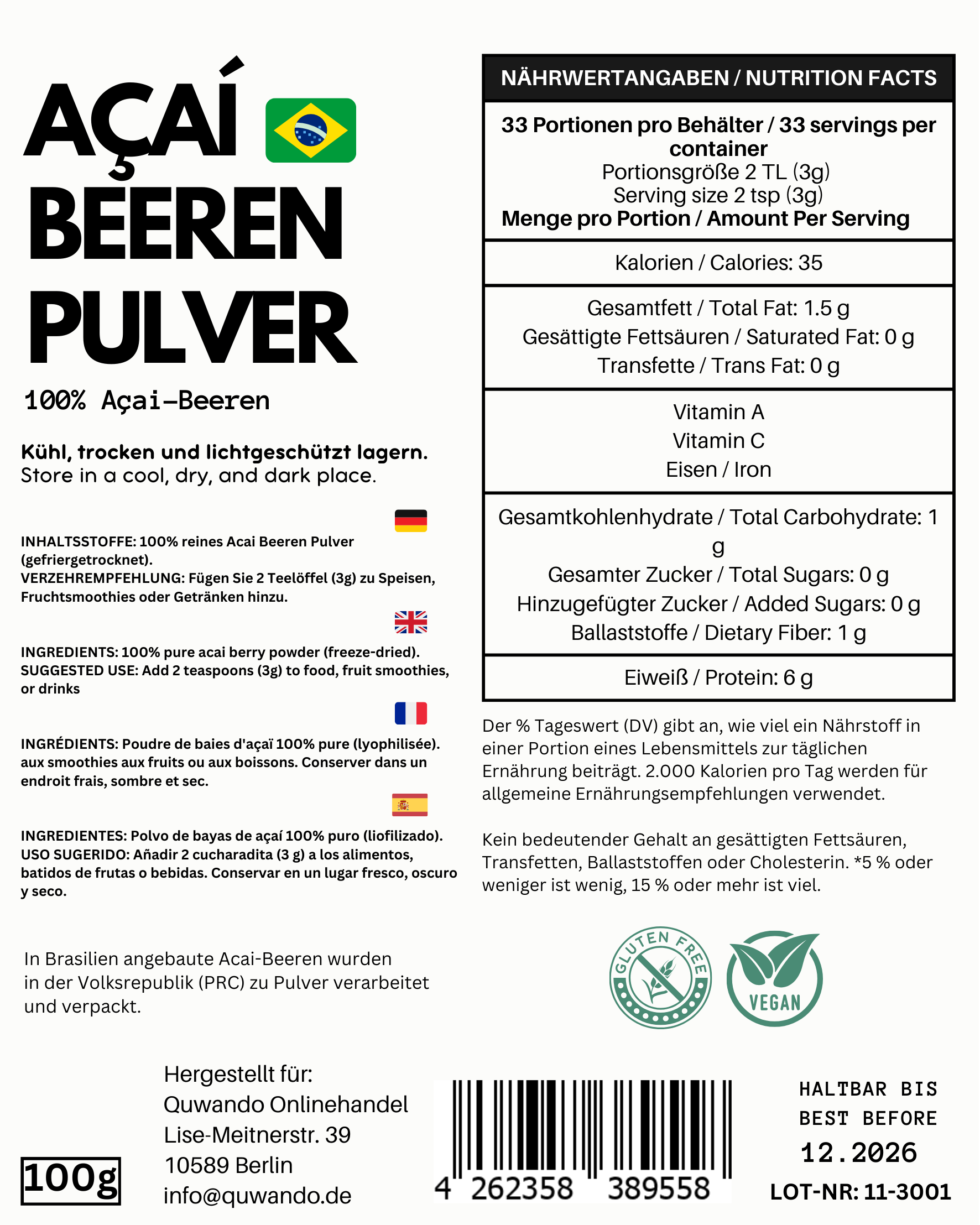 Biomatea - Wholesale Protein/Superfood Powder - Acai berry powder, 100g5