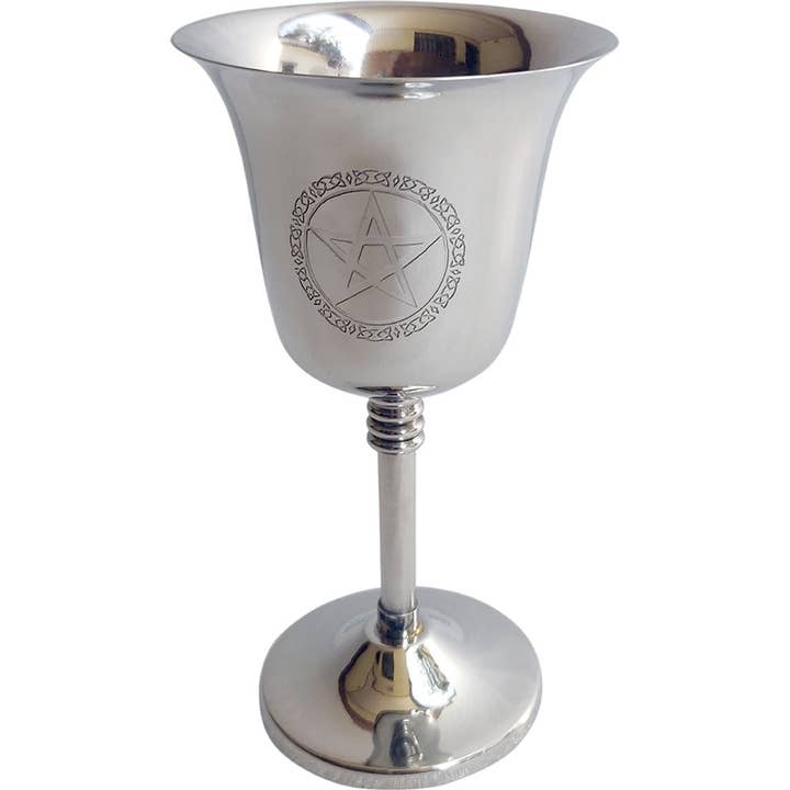 Kheops International – wholesale Decorative plate/dish/bowl – Chalice Stainless Steel w/Engraved Pentacle - Medium (Each)