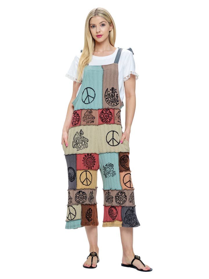Overall Boho Jumpsuit Patchwork Art Handbedrukt Midi voor wholesale door Yak & Yeti