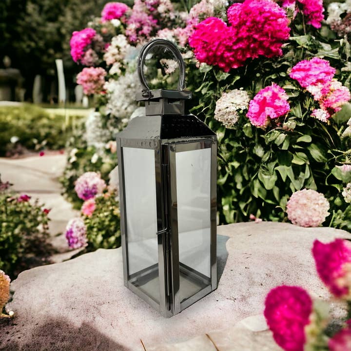 Wilco Home - Wholesale Lantern - Summer Garden Candle Lantern-Polished Nickel Finish 9