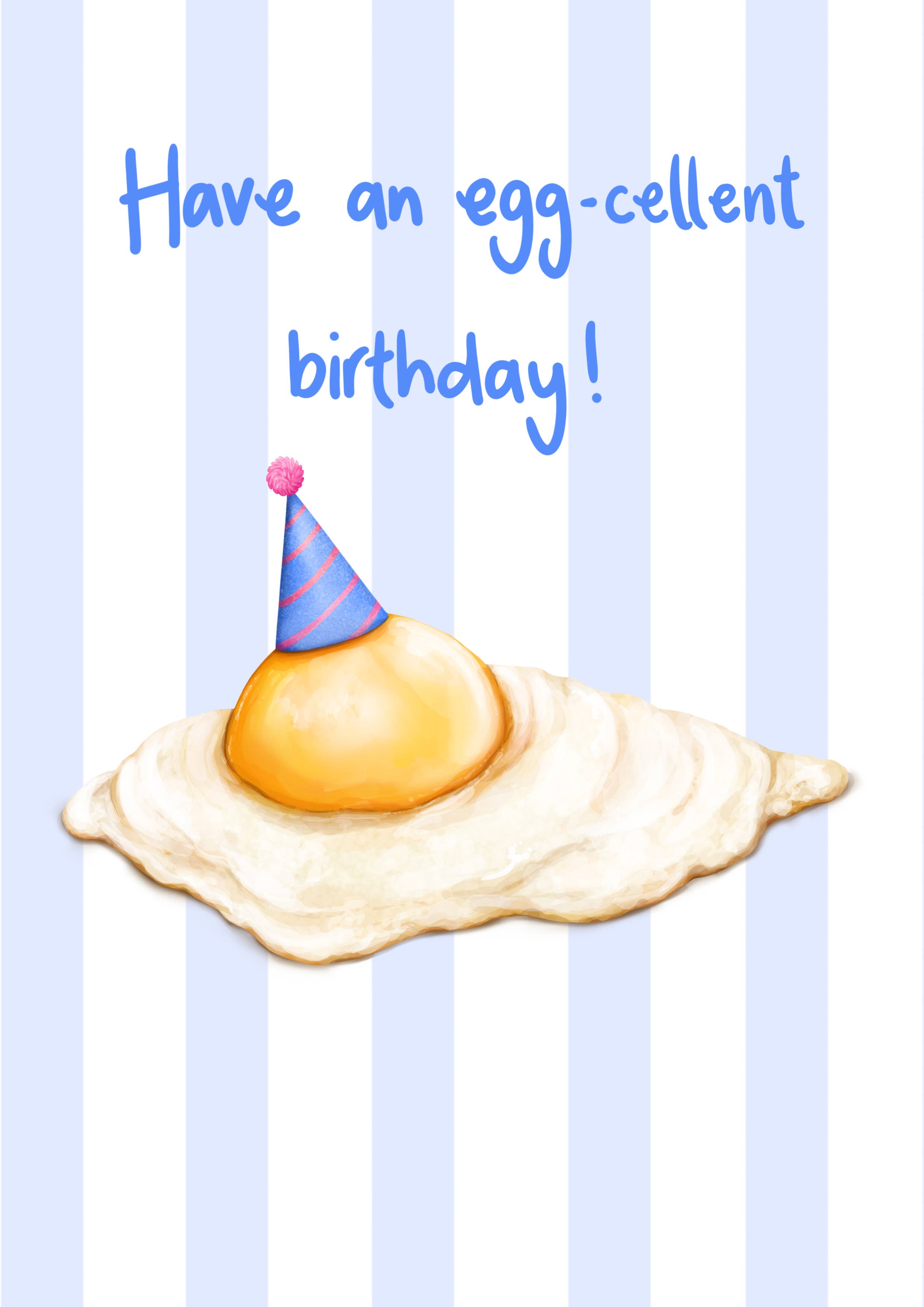 Katie Tinkler illustration – wholesale Birthday card – Egg-cellent Birthday - Funny Egg Food Themed Greeting Card1