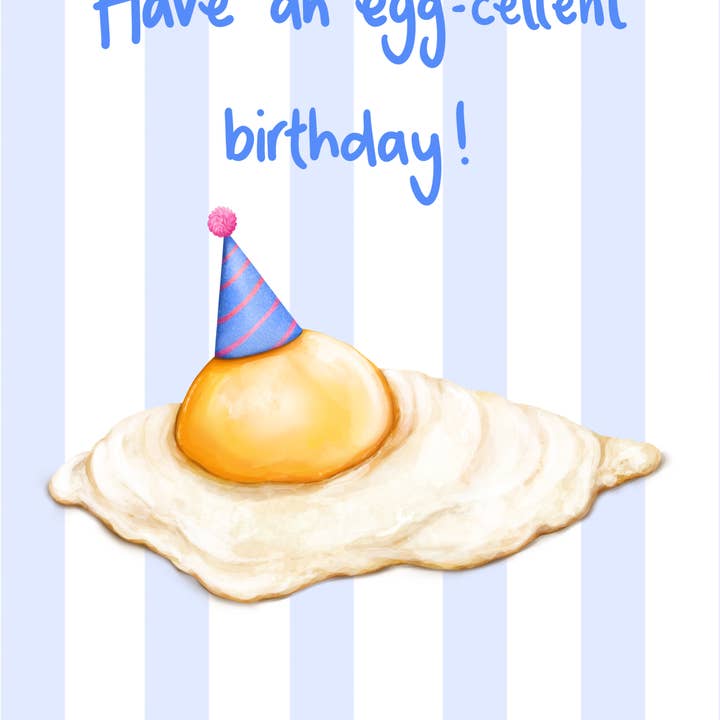 Katie Tinkler illustration - Vendita all'ingrosso Biglietti di auguri - Egg-cellent Birthday - Divertente biglietto di auguri a tema uova1