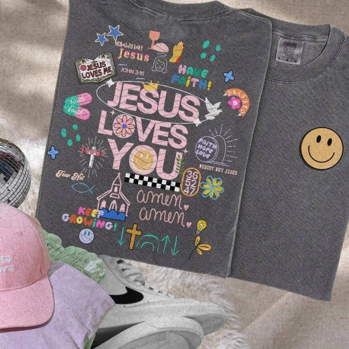 Jesus loves you Graphic Tee Comfort Colors for wholesale by PJE PRINTING & CO