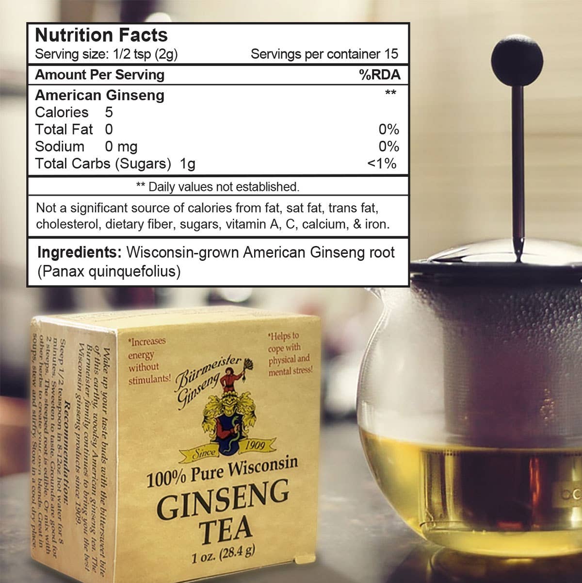 Burmeister Ginseng - Wholesale Health/Detox Tea - Ginseng Tea 1 oz Carton (15 servings)3