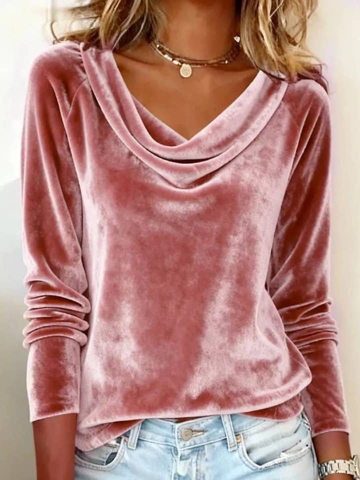 Velvet Cowl Neck Long Sleeve T-Shirt for wholesale by React Activewear