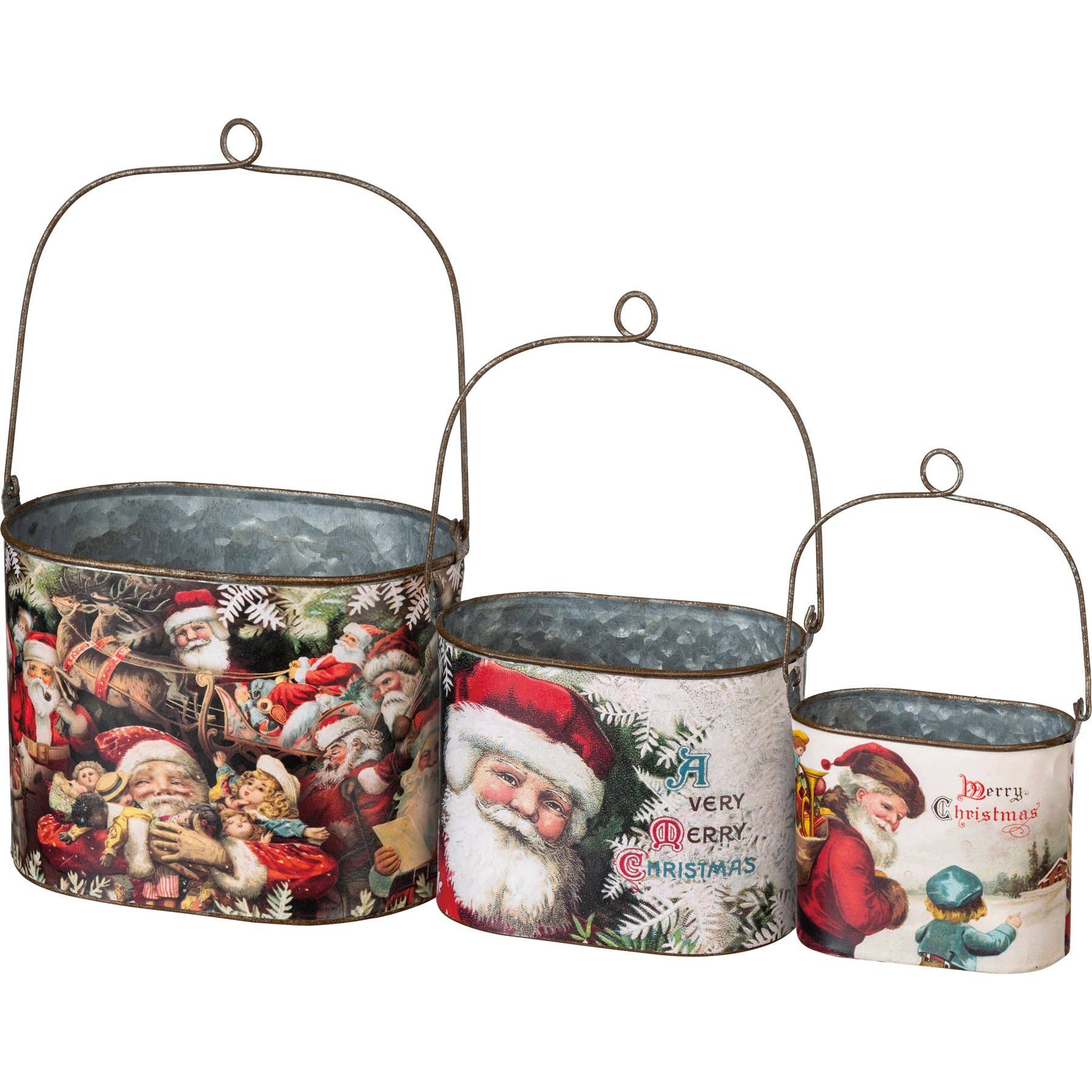 Primitives by Kathy - Wholesale Storage Bin - Vintage Santas Bucket Set0
