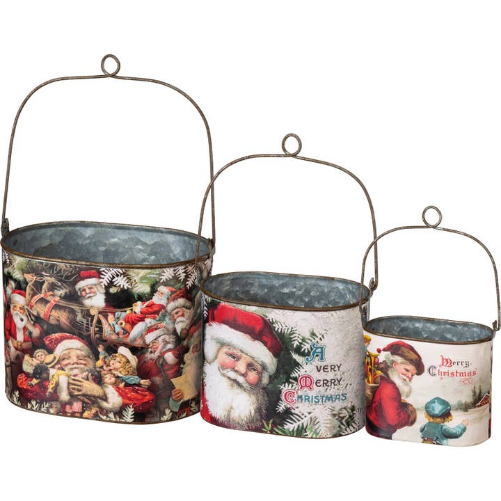 Primitives by Kathy - Wholesale Storage Bin - Vintage Santas Bucket Set